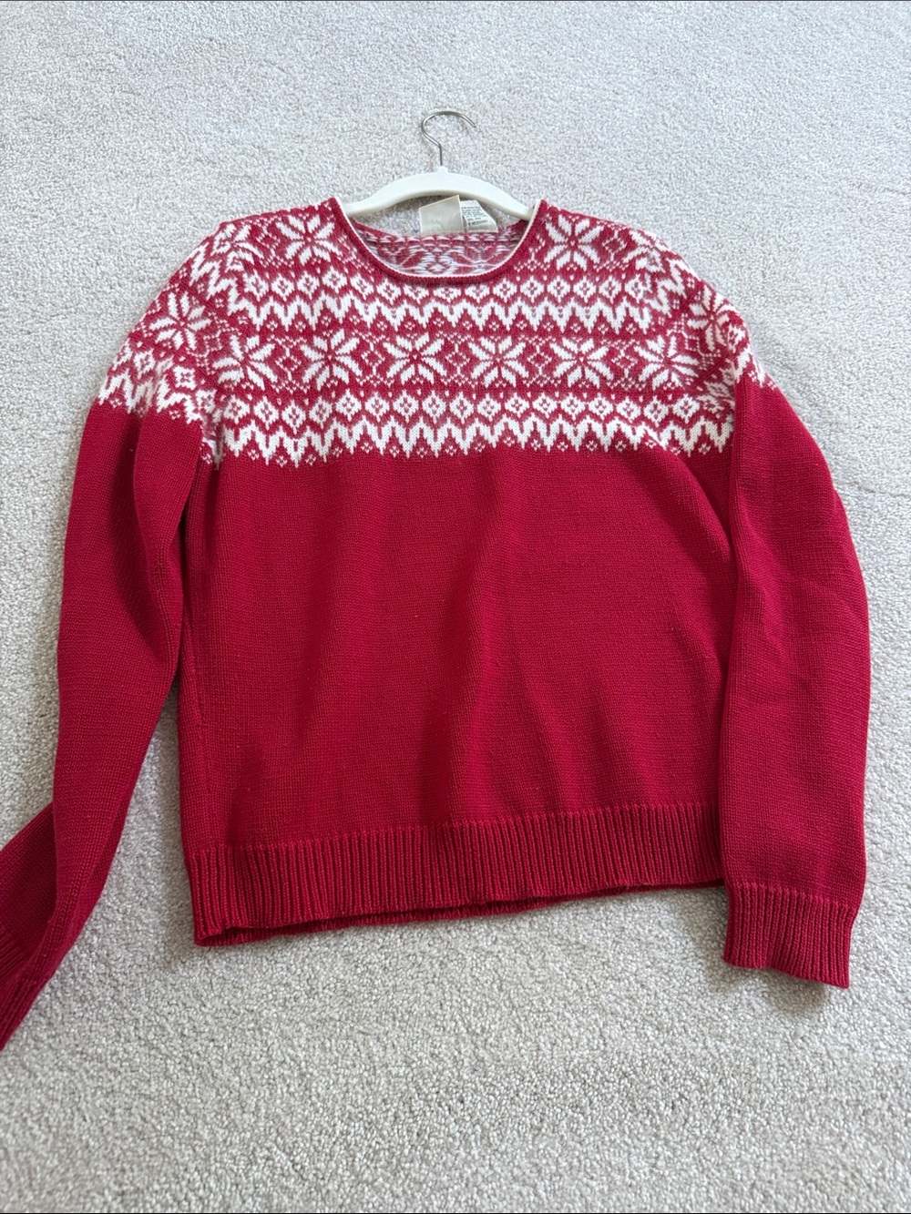 Tailor B. Moss Red and White Fair Isle Crewneck Sweater